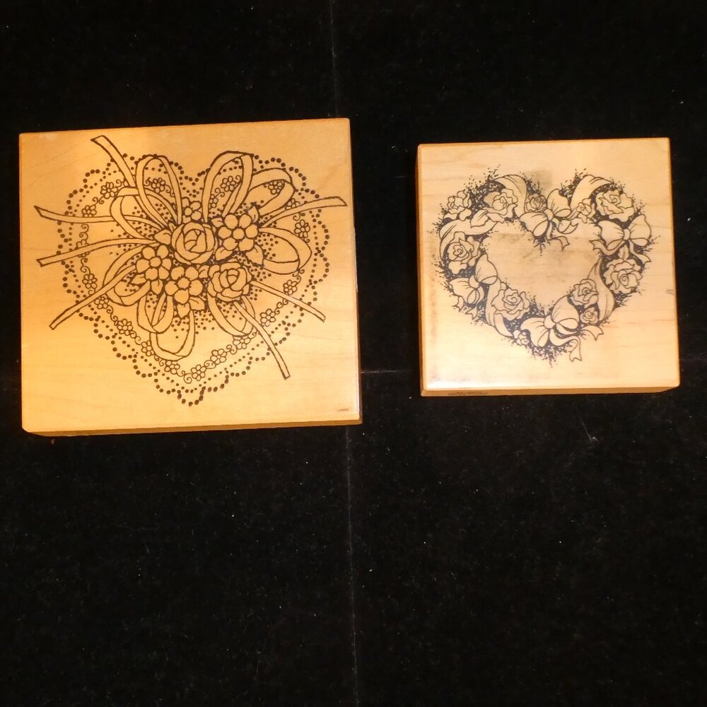 2 Vintage Heart Wood Mounted Stamps by PSX